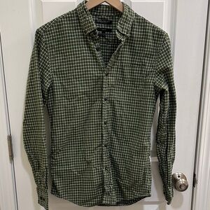 Banana Republic Green and White Check Luxe Flannel Slim Fit Shirt